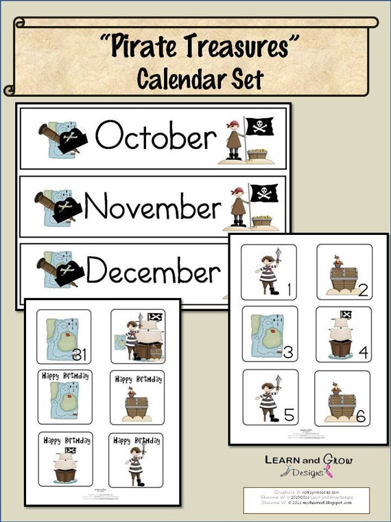 Pirate Themed Printable Calendar Set