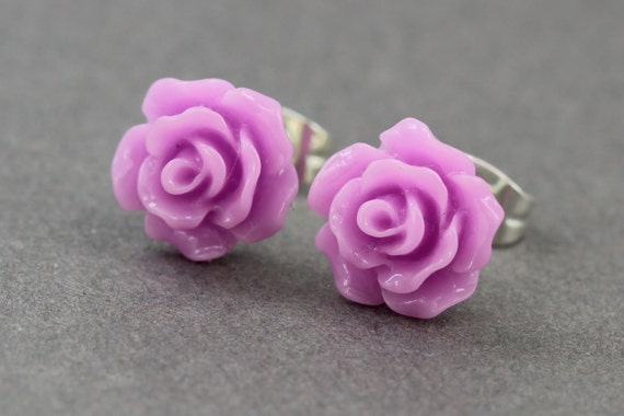 Items similar to flower stud earrings, pastel fuchsia flower stud ...