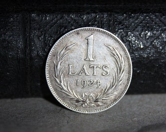 1924 ANTIQUE 1 Lat Silver Coin for collection, gift, jewelry, anniversary, wedding gift