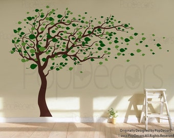 Tree Wall Decals, Baby Room Decal, Vinyl Wall Decal, Wall Sticker, Living Room Wall Art-Blowing in the Wind (83" H)- Office Decal PT-0181