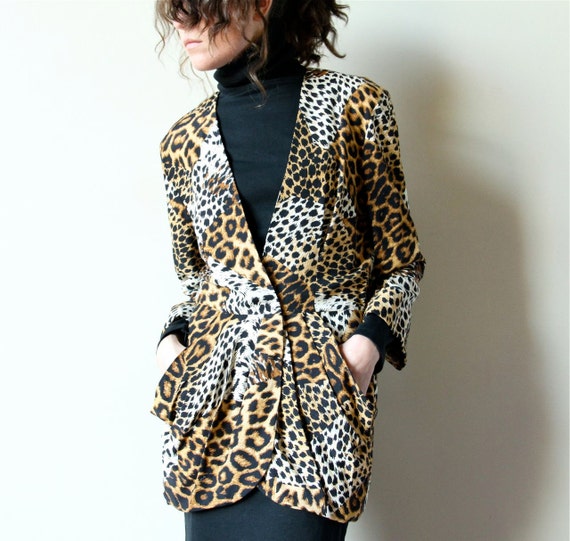 Items similar to 80s Leopard Print Jacket, avant garde draped soft ...