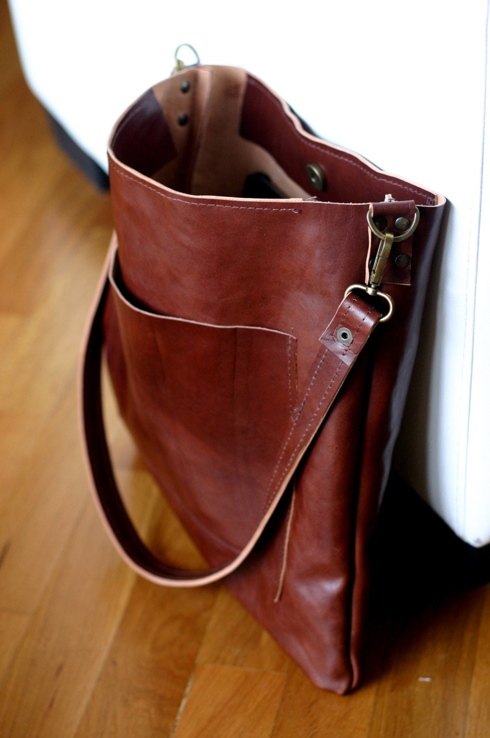 Leather shoulder bag Unisex leather tote handmade bag