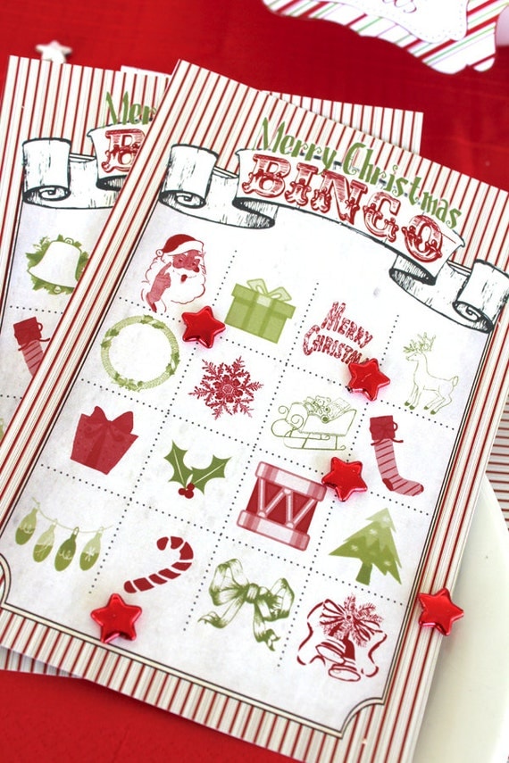 Christmas Bingo - Small 4 Sheets - INSTANT DOWNLOAD - Printable Xmas Party Games Decorations by Sassaby Parties Il_570xn