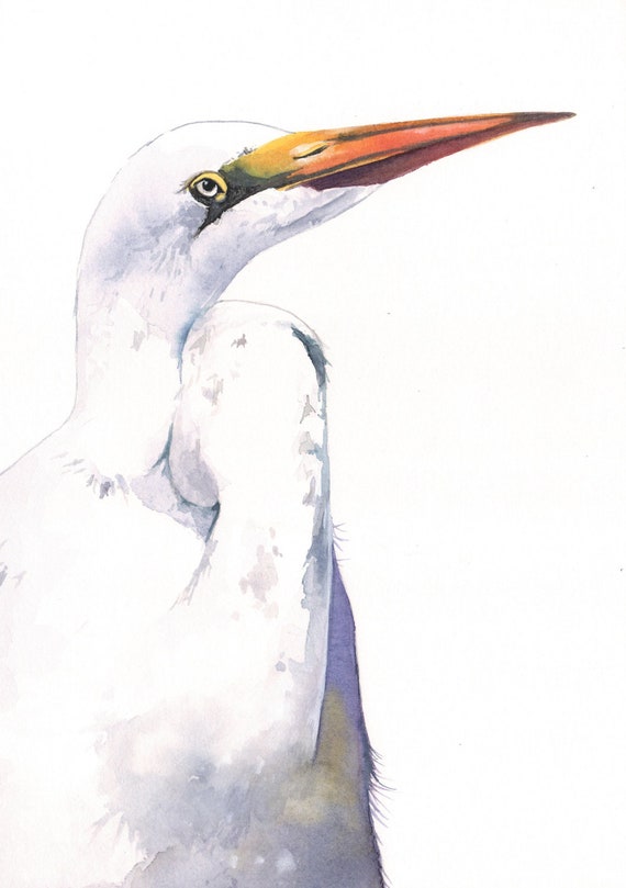 Download Great Egret watercolor painting H083 wildlife bird painting