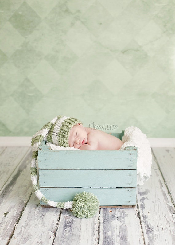 hat stocking pom pom Longtail Hat, White Hat Pom Green Newborn Cap, And Stocking Pom Hat,