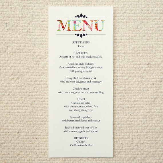 Wedding Stationery MENU Rustic Woodland by AmyAdamsPrintables