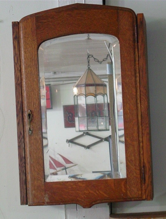 Antique Victorian Oak Medicine with Beveled by 1560main