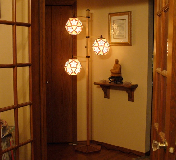 Natural Wood Floor Lamp with Three Moving Paper by ...