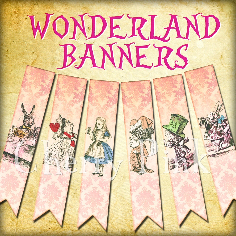 ALICE in WONDERLAND BANNER party decoration digital printable