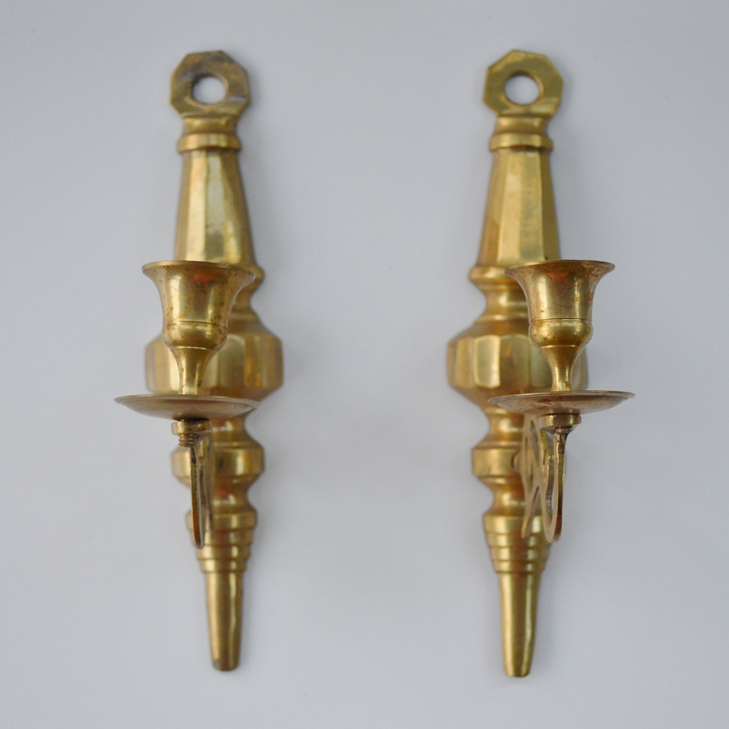 Vintage Pair of Brass Wall Sconces Candle Holders Candelabra