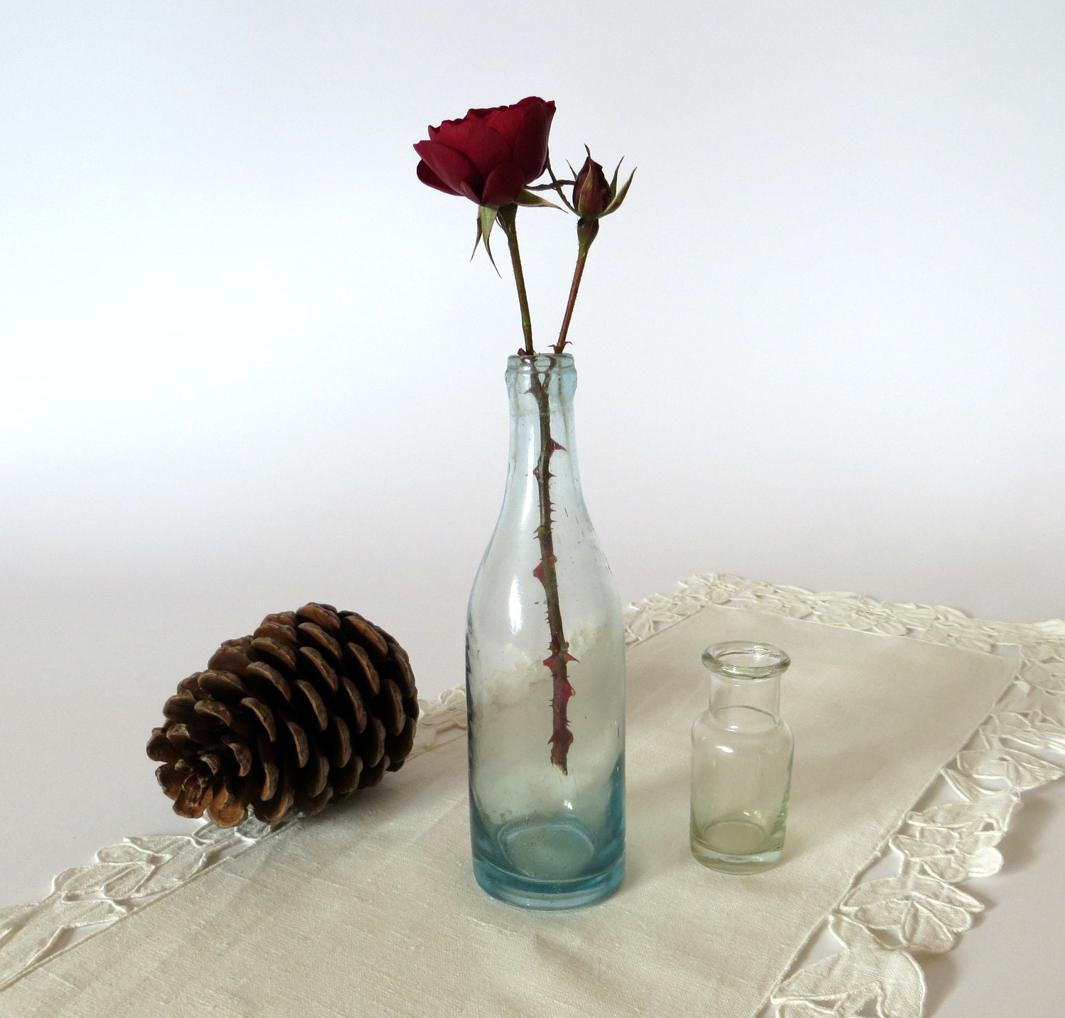 Antique Bottle Glass Aqua Blue Glass Flower Vase by VintageByLeni