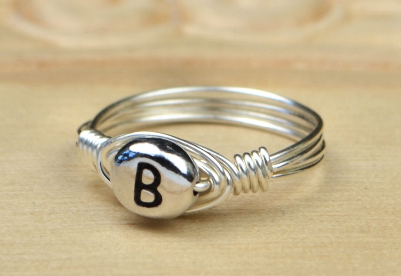 Ring Letter B Monogram Initial Sterling Silver Filled Wire