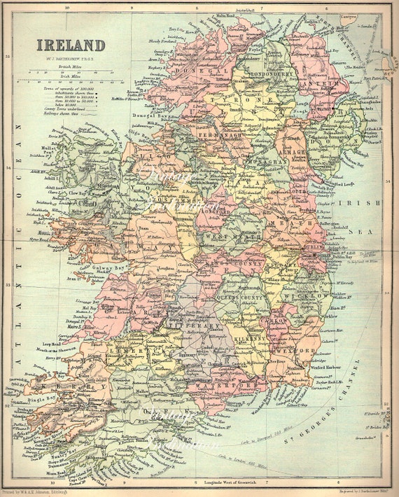 Antique 1884 Map Ireland engraved by VintageInclination on Etsy