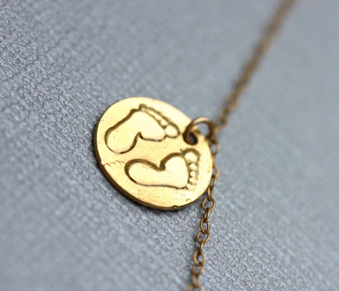 Gold Baby Footprints Charm Gold Necklace Gold Baby Footprint