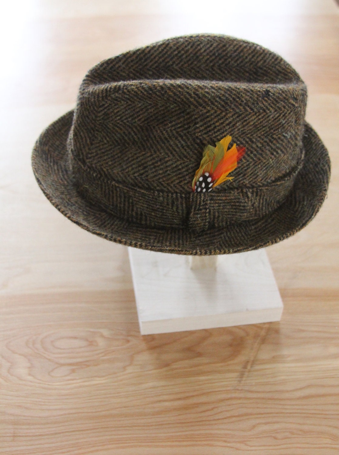 Vintage Men's Tweed Fedora Hat 7 1/8 Abercrombie and