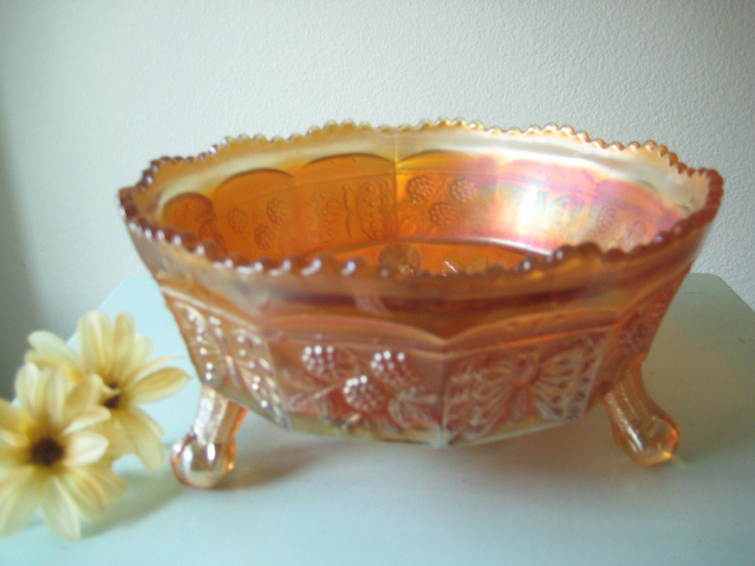 RARE Fenton Carnival Glass Butterfly and Berry Pattern