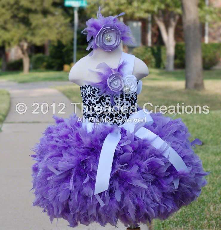 Feather Dress Feather Tutu Dress Damask by threadedcreations