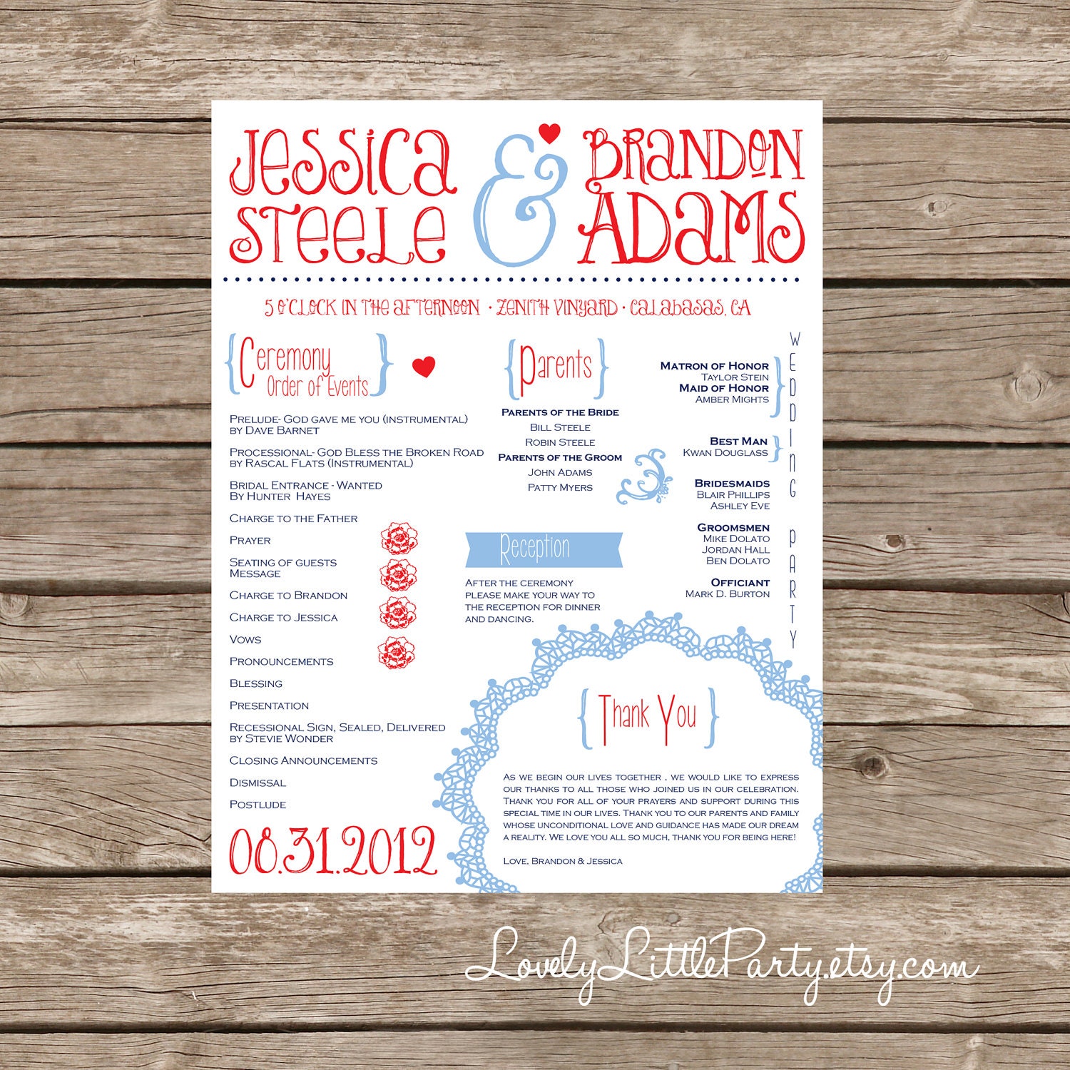 Easy One Page Wedding Programs