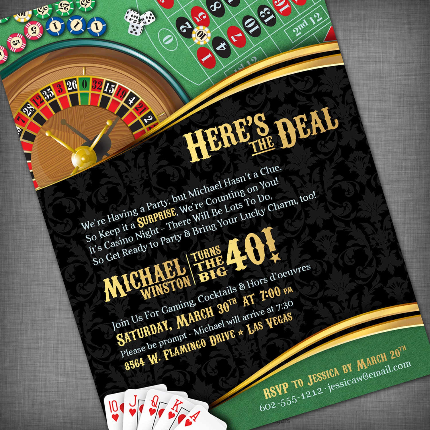 Casino Birthday Party Invitation Wording