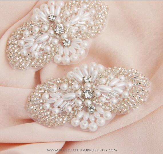 Crystal Applique Beaded Applique Rhinestone Pearl Applique