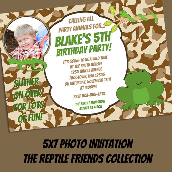 The Reptile Friends Collection - Customized Birthday Invitation Printable - DIY Printing - Frogs, Snakes and Lizards Il_570xn