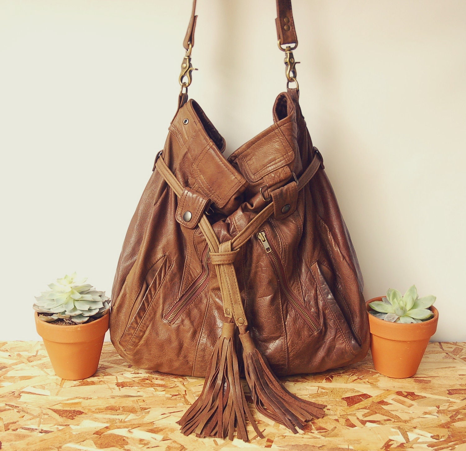 repurposed leather tote in hot chocolate FULLY by ArcOfADiver