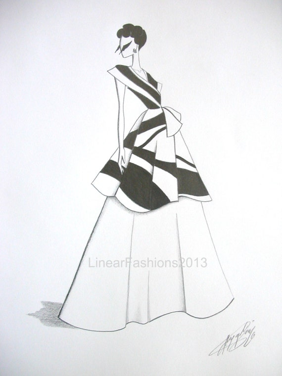 Items similar to 1940s gown - fashion illustration - original pencil ...