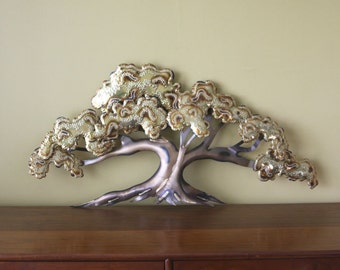 Vintage Metal Oak Tree Wall Art LARGE Hanging Sculpture Jere Era