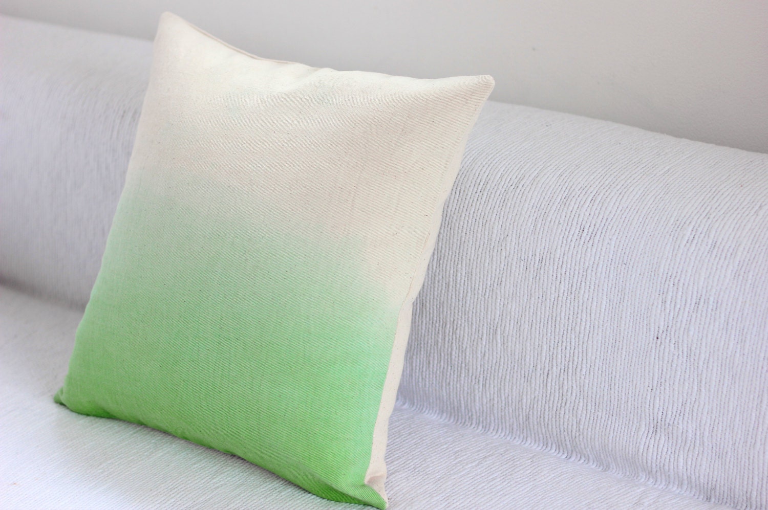 Green Dip Dye Cushion Cover / Ombre Pillow Cover Hand Dyed