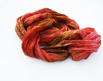 orange silk scarf - Charming dance - brown, light brown, walnut, hazelnut, cognac, orange, coral silk scarf.