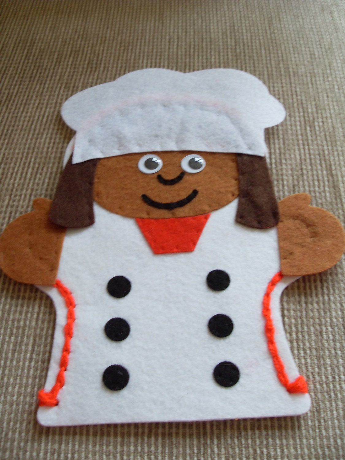Felt Childrens Cook Chef. Hand Puppet Hand Made. by MakeStitchKnit