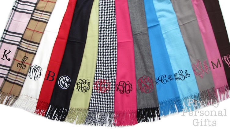 Monogrammed Scarves Personalized Scarf by PrettyPersonalGifts