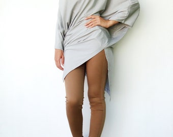 NO.63 Dusty Grey Cotton Jersey Asymmetrical Tunic Top