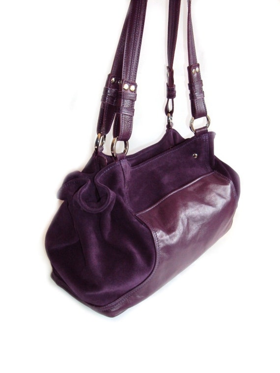 Purple Leather Handbag Suede Shoulder Bag Large by CitaDElle