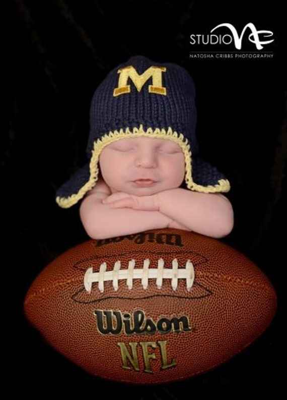 Newborn U of M Hat Michigan Baby Hat Baby Boy by smittenwithknitn