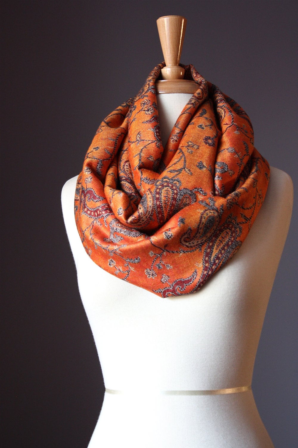 Orange Infinity Scarf pashmina burnt orange grey