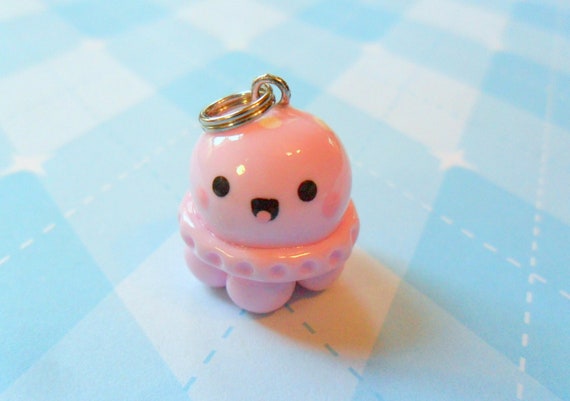 Polymer Clay Charm Kawaii Pink Jellyfish by JollyCharms on Etsy