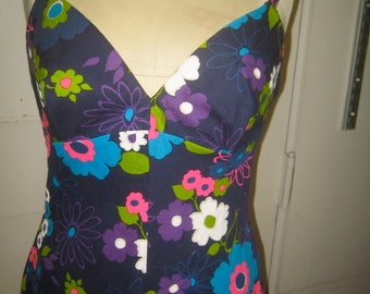 Vintage Hawaiian Kamehameha 70's Pink and Purple Daisy Maxi Dress - Vintage 14