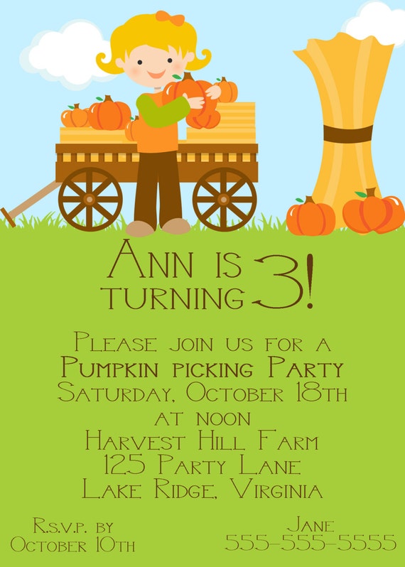 Printable Girl Pumpkin Picking Invitation Il_570xn
