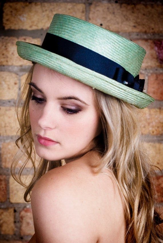 Items similar to Ladies woven porkpie hat in soft green on Etsy