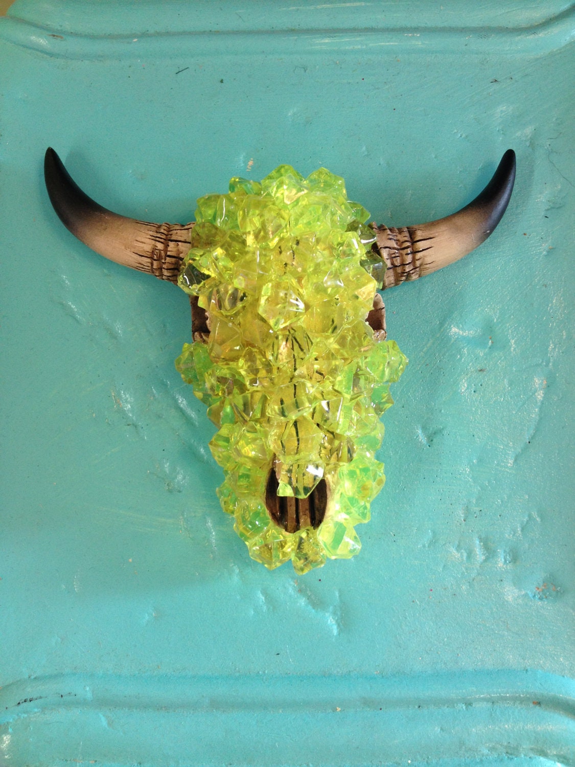 Neon Lime Green 'Jello' Decorative Cow Skull Decorated
