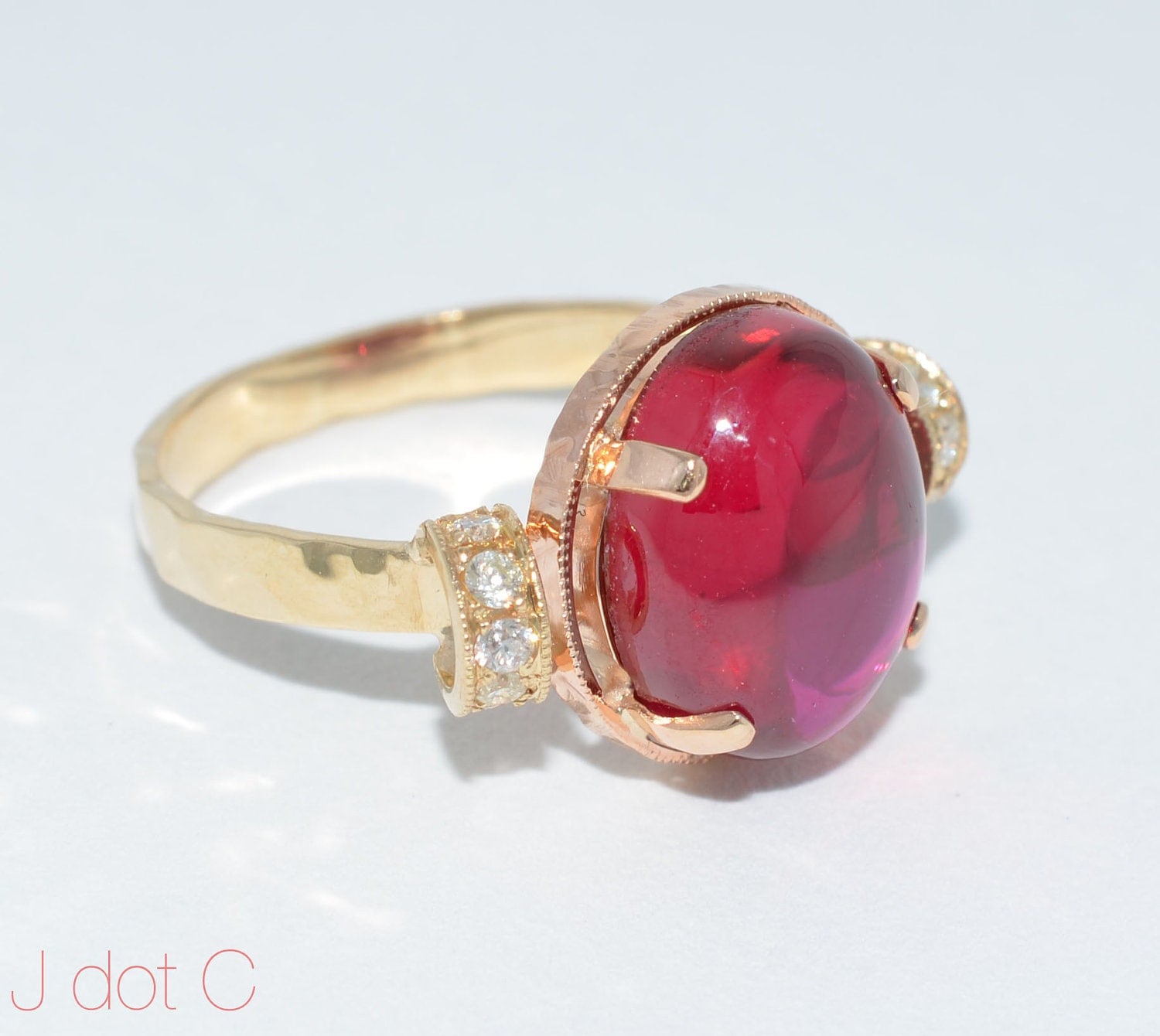 Cabochon Ruby and Diamond Ring 18k and 24k Yellow Gold