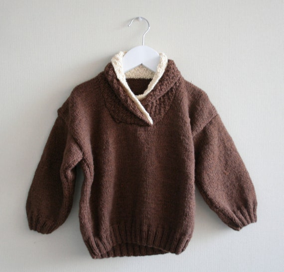 Hand Knitted boy sweater. Sizes 0-3, 18 and  24 months. Brown.