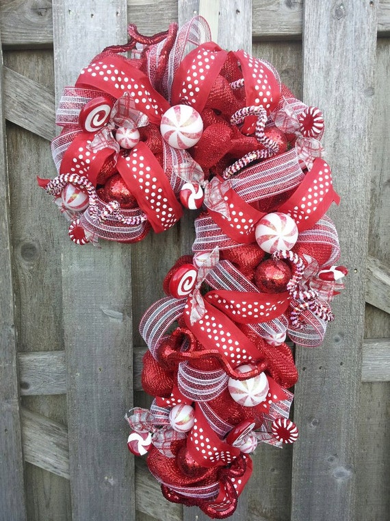 Items similar to Candy Cane Mesh Wreath on Etsy