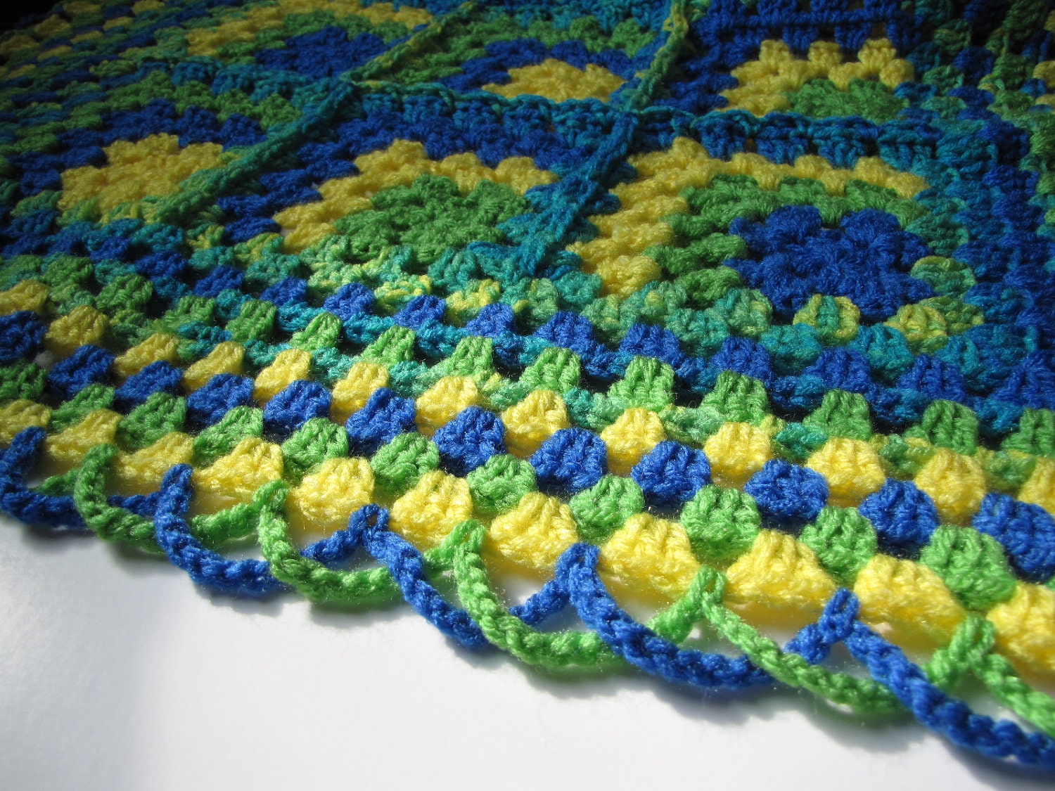 Cute Colorful Baby Afghan Handmade Crochet Mitered Crib