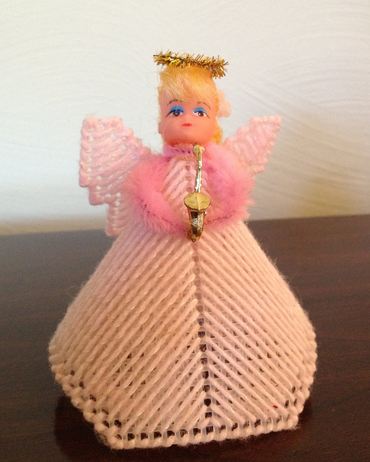 Handmade Christmas Angel with Horn, Plastic Canvas