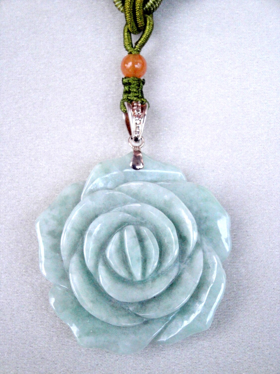 Jade lotus flower pendant necklace with gold plated sterling
