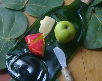 Large flat wine bottle cheese tray - slumped glass