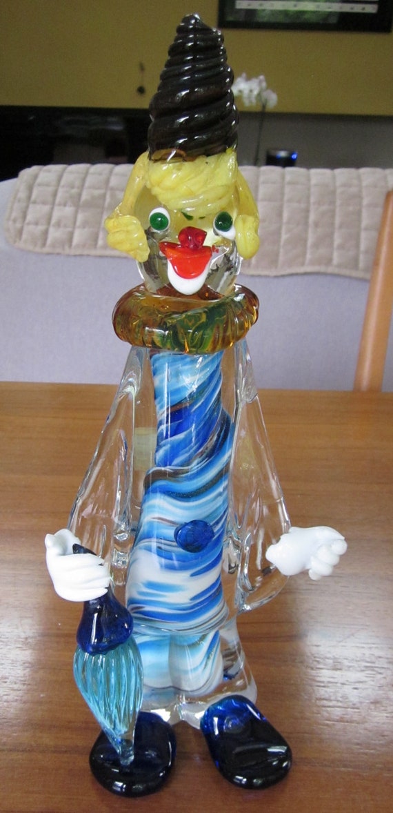 Italian Murano Glass Clown 1960's Blue swirl