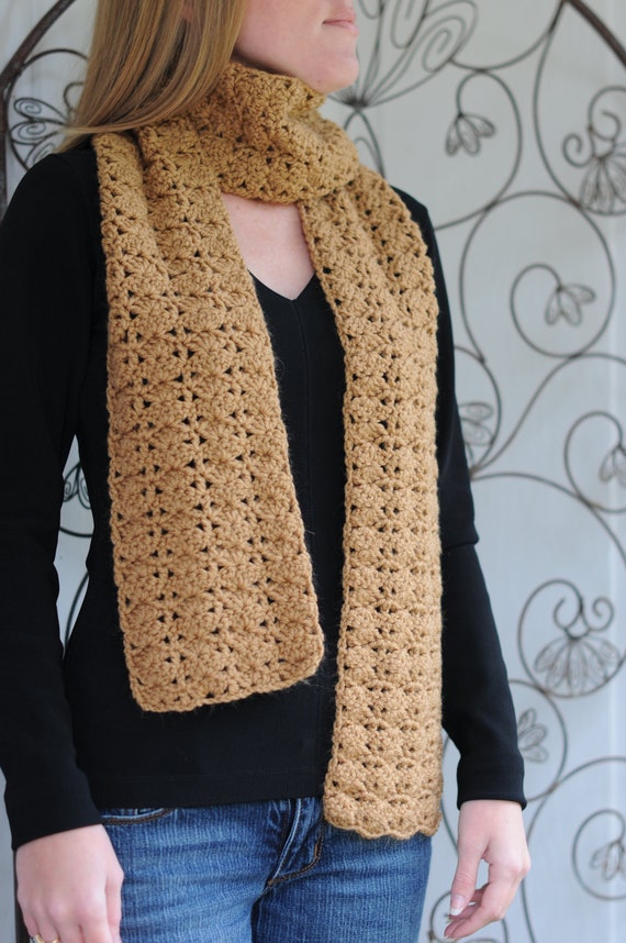 Items similar to Handmade Tan Crocheted Scarf on Etsy